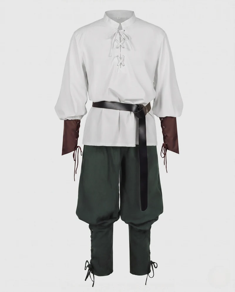 Damenhistorisches Kostümset mit eleganter geflochtener Bluse und weiten Hosen Drune