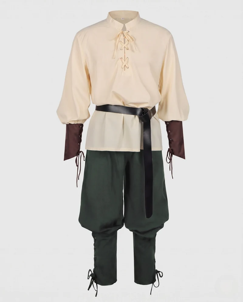 Damenhistorisches Kostümset mit eleganter geflochtener Bluse und weiten Hosen Drune