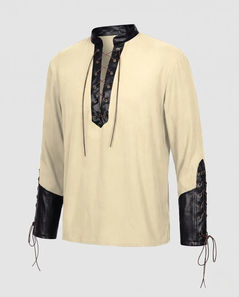 Frauenhistorisches Shirt mit dekorativen Schnürdetails und künstlerischen Ärmeln Drune
