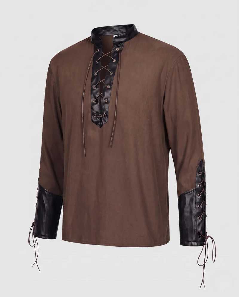 Frauenhistorisches Shirt mit dekorativen Schnürdetails und künstlerischen Ärmeln Drune