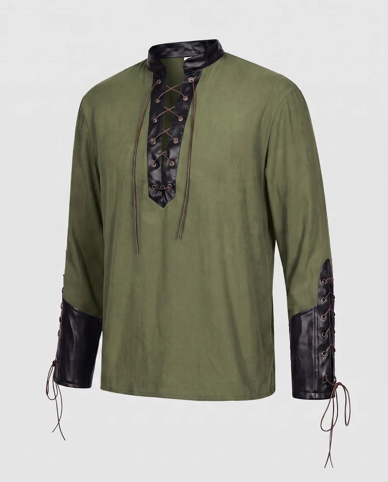 Frauenhistorisches Shirt mit dekorativen Schnürdetails und künstlerischen Ärmeln Drune