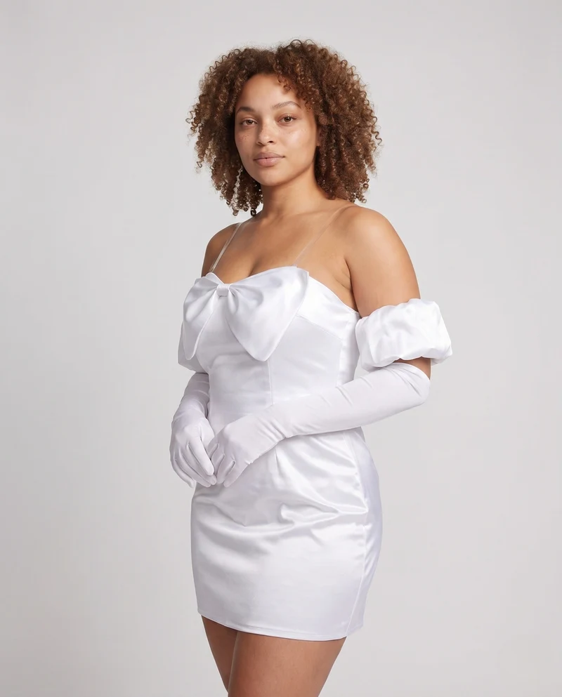 Damen Kostüm Kleid mit eleganten Schulterträgern und Handaccessoires Drune
