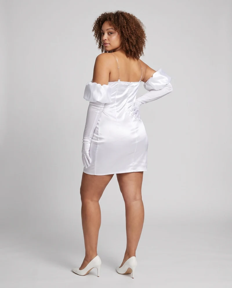 Damen Kostüm Kleid mit eleganten Schulterträgern und Handaccessoires Drune