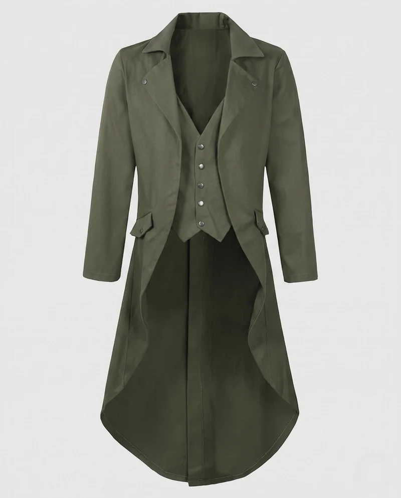 Damen Langmantel mit asymmetrischem Schnitt und aufwändigen Knopfdetails Drune