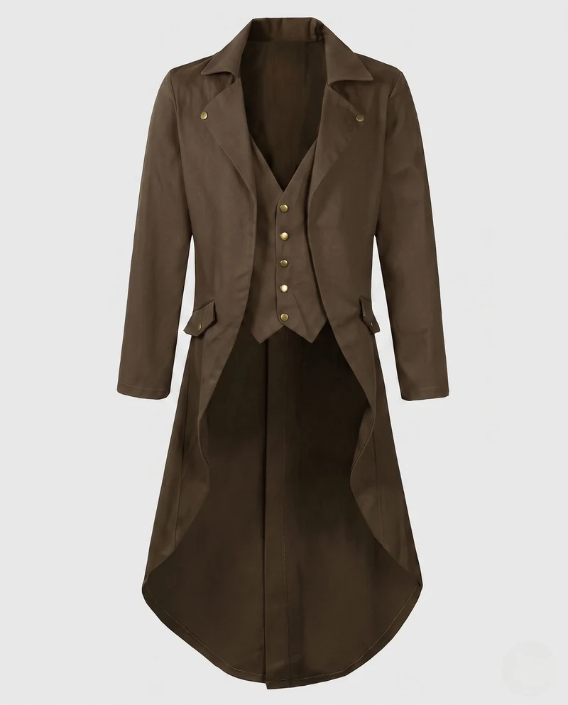 Damen Langmantel mit asymmetrischem Schnitt und aufwändigen Knopfdetails Drune