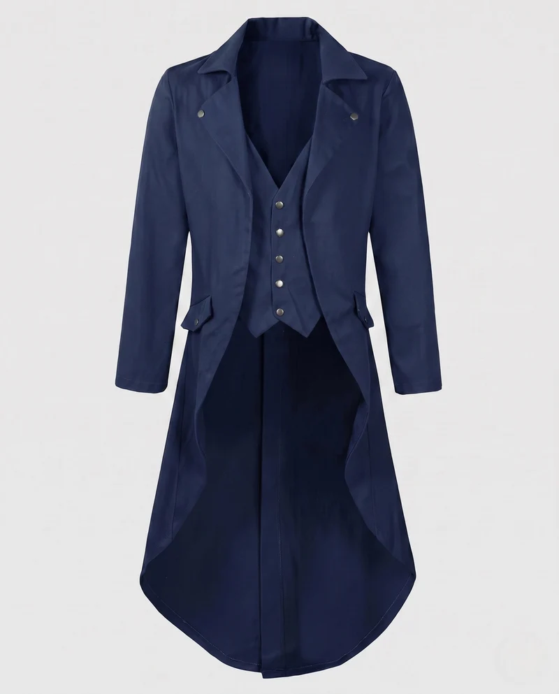 Damen Langmantel mit asymmetrischem Schnitt und aufwändigen Knopfdetails Drune