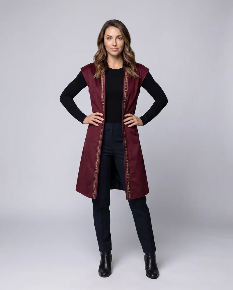 Damen Freizeit Velourskleid mit buntem Dekorationsband Drune