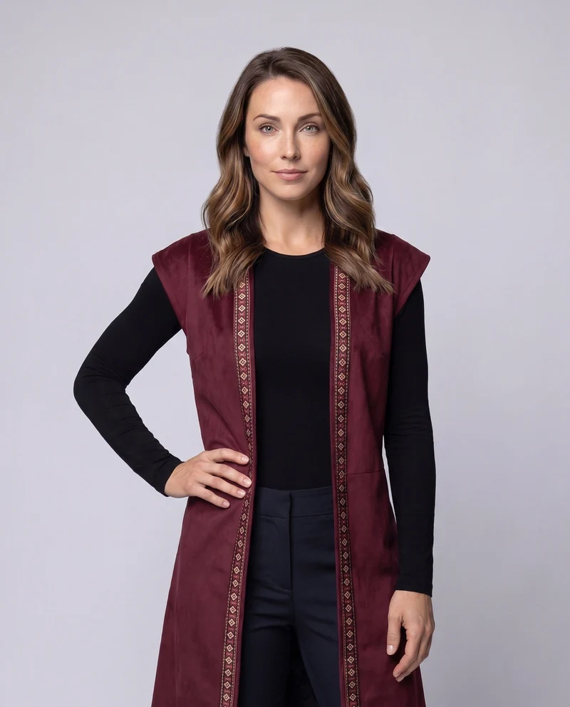 Damen Freizeit Velourskleid mit buntem Dekorationsband Drune
