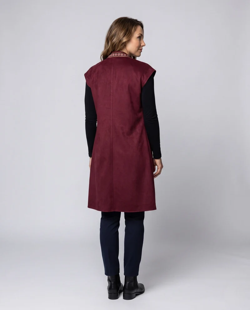 Damen Freizeit Velourskleid mit buntem Dekorationsband Drune