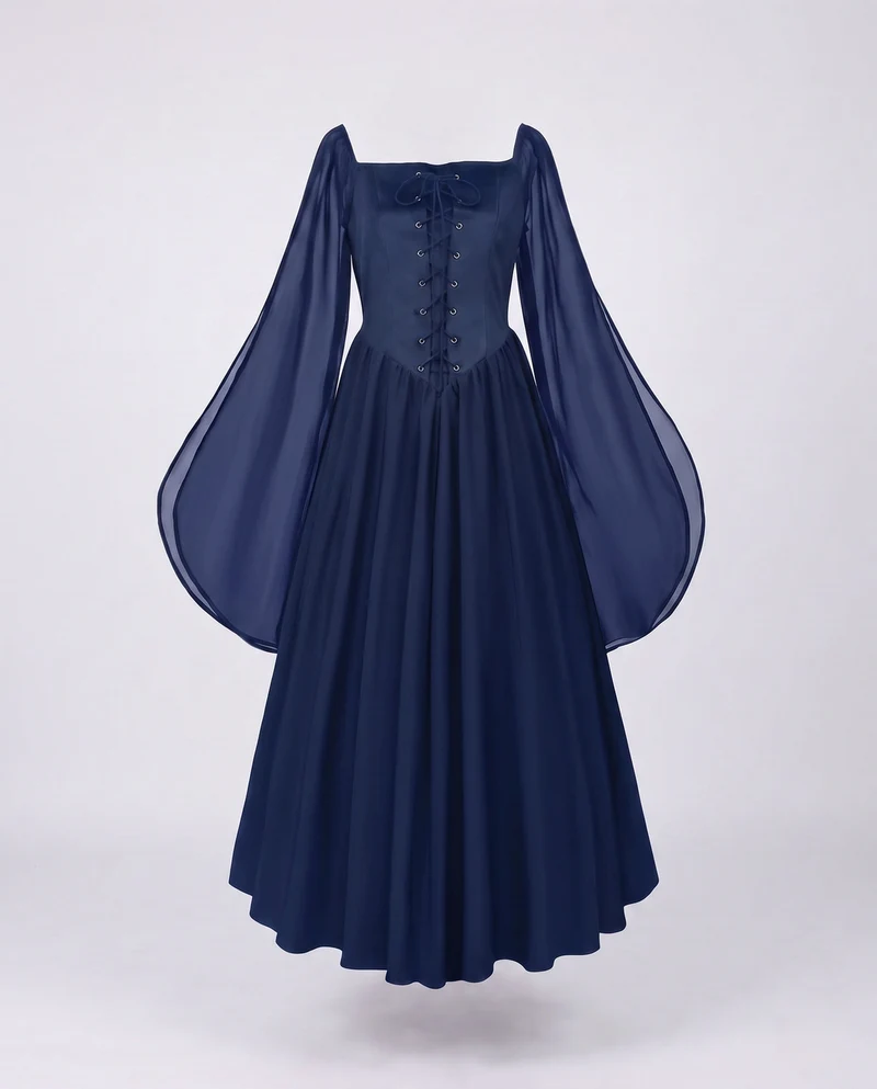 Damen Maxikleid mit transparenten Ärmeln und Schnürdetails Drune