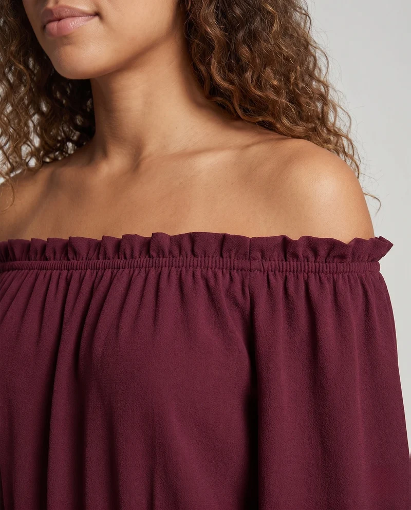 Damen Off-Shoulder Bluse mit Rüschensleeves und elastischem Band Drune