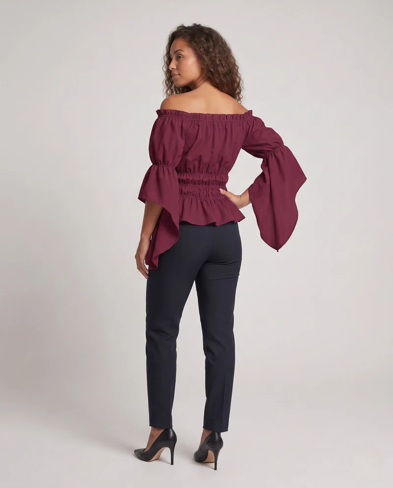Damen Off-Shoulder Bluse mit Rüschensleeves und elastischem Band Drune
