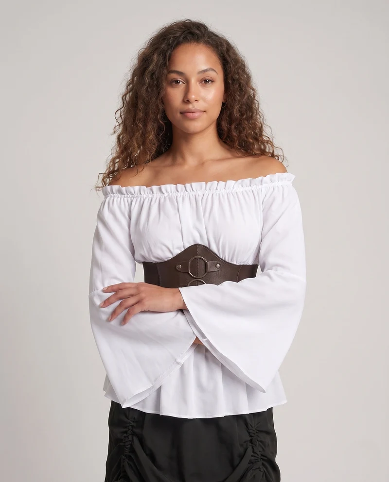 Damen Off-Shoulder Bluse mit Rüschensaum und tailliertem Korsett Kleid