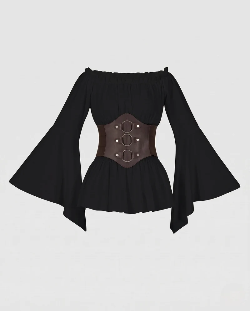 Damen Off-Shoulder Bluse mit Rüschensaum und tailliertem Korsett Kleid