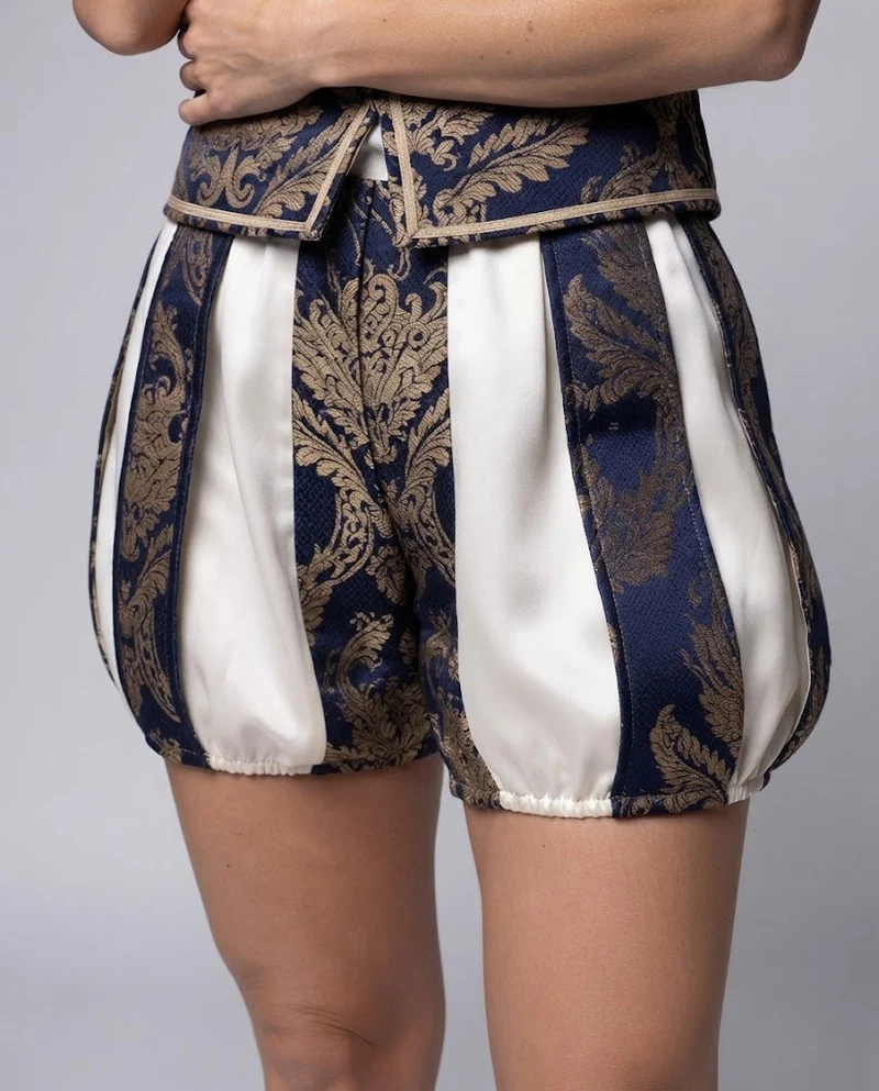 Damen Pompöse Shorts mit elegantem Muster und elastischem Bund Drune