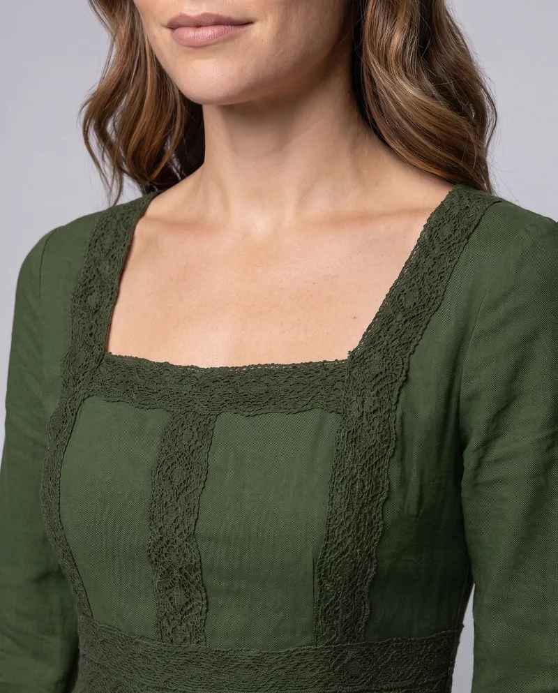 Damen Romantisches Boho Maxi Kleid mit Weiten Ärmeln und Spitzenakzenten Drune