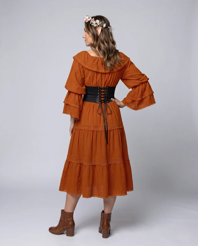 Romantisches Maxikleid für Frauen mit Rüschendetails Drune