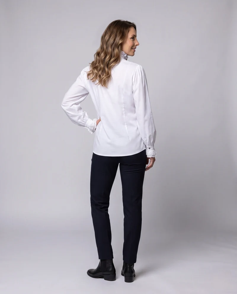Damen Rüschbluse mit elegantem Kragen und dekorativen Knöpfen Drune