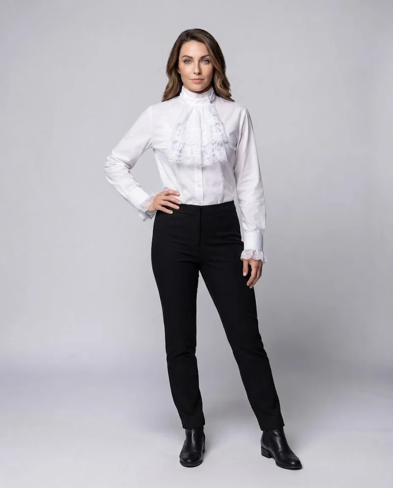 Damen Rüschbluse mit eleganten Ärmelaufschlägen Drune