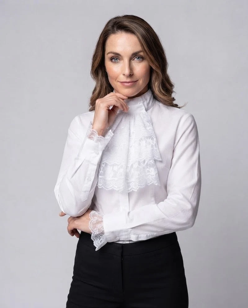 Damen Rüschbluse mit eleganten Ärmelaufschlägen Drune