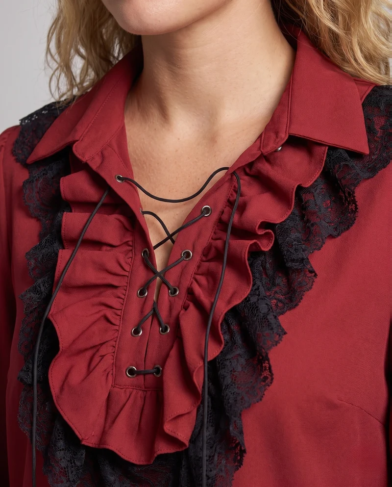 Damen Rüschbluse mit eleganten Spitzenakzenten Drune