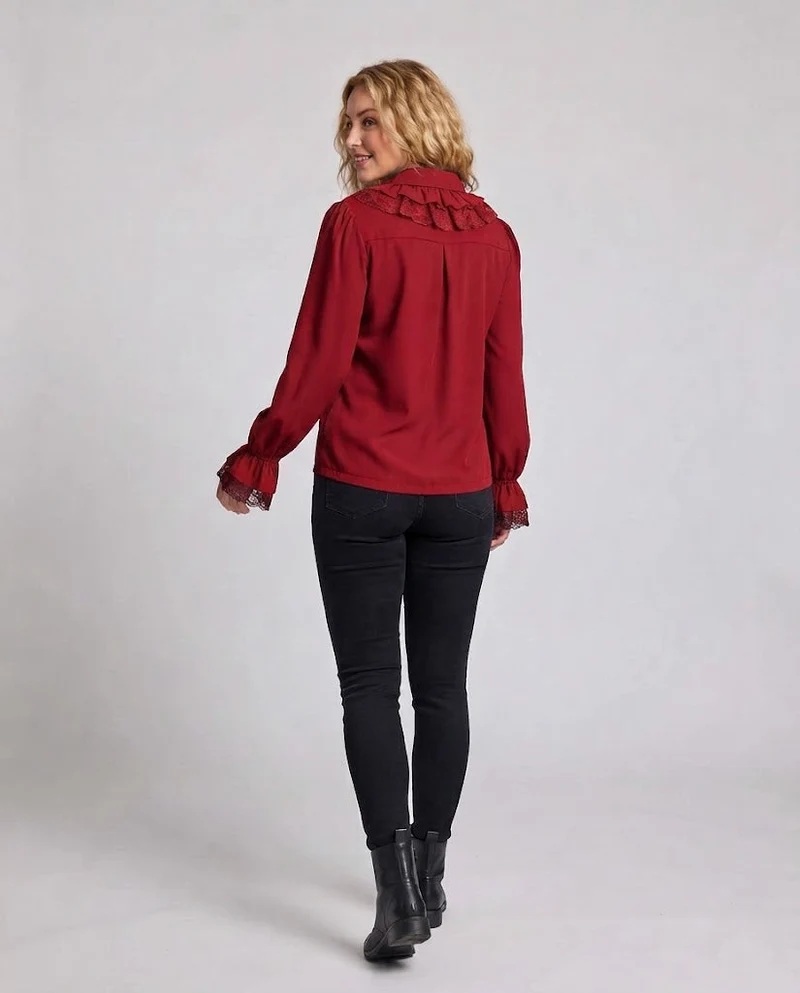 Damen Rüschbluse mit eleganten Spitzenakzenten Drune