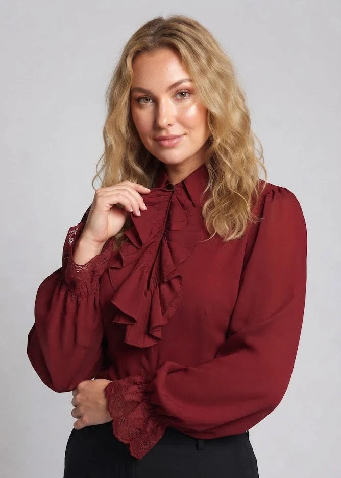 Damen Rüschbluse mit elegantem Kragenbereich Drune