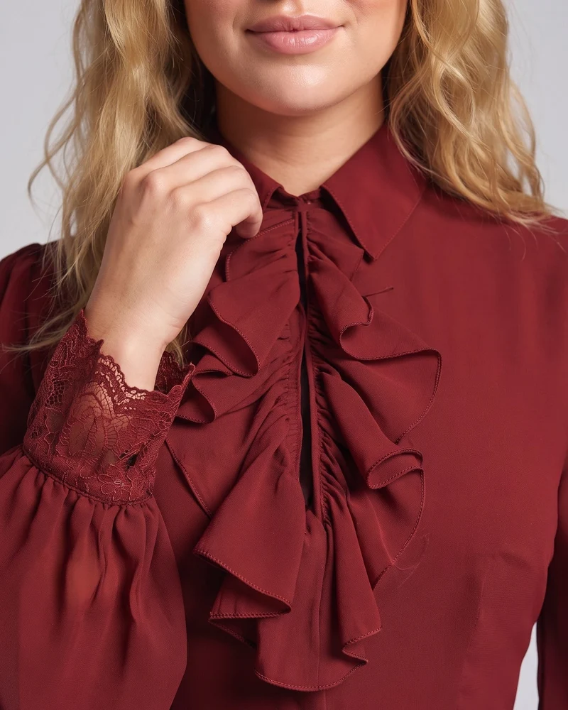 Damen Rüschbluse mit elegantem Kragenbereich Drune