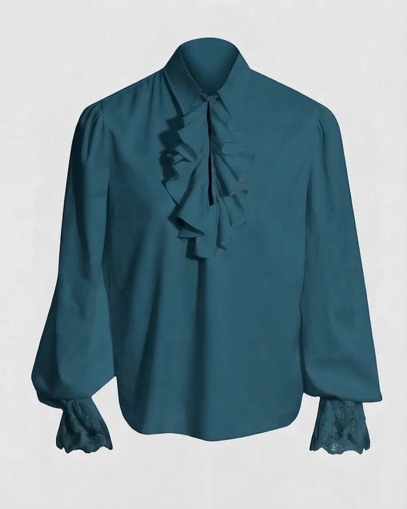 Damen Rüschbluse mit elegantem Kragenbereich Drune