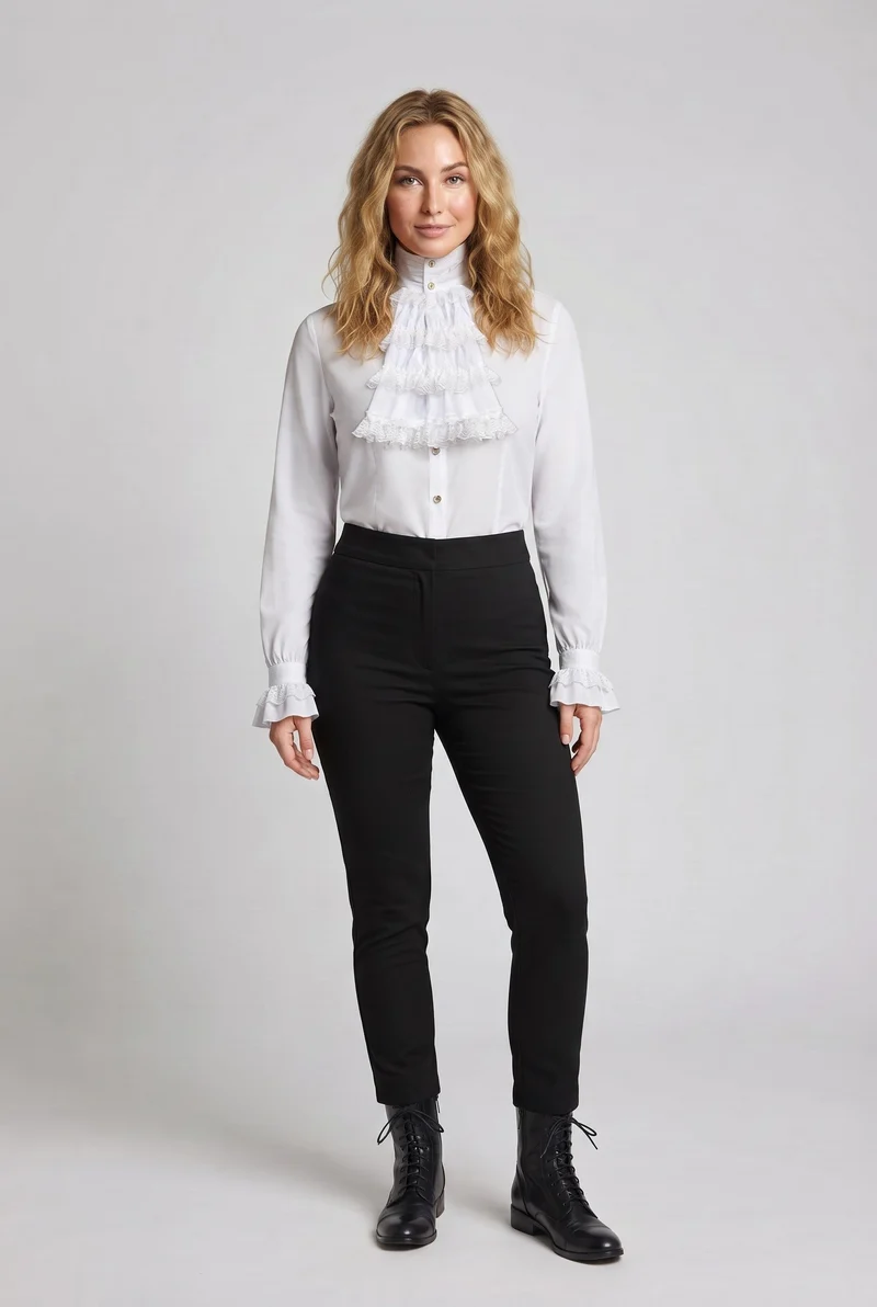 Damen Rüschenshirt mit elegantem Kragen Drune