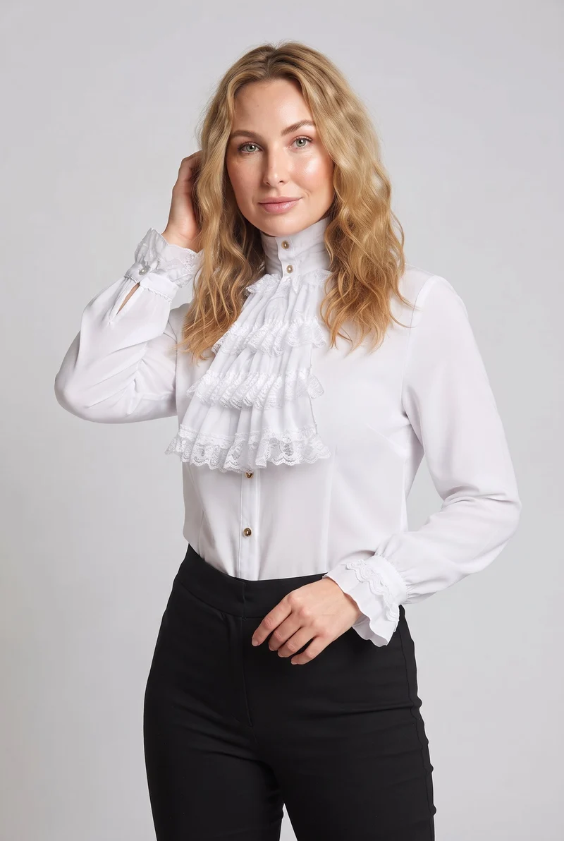 Damen Rüschenshirt mit elegantem Kragen Drune