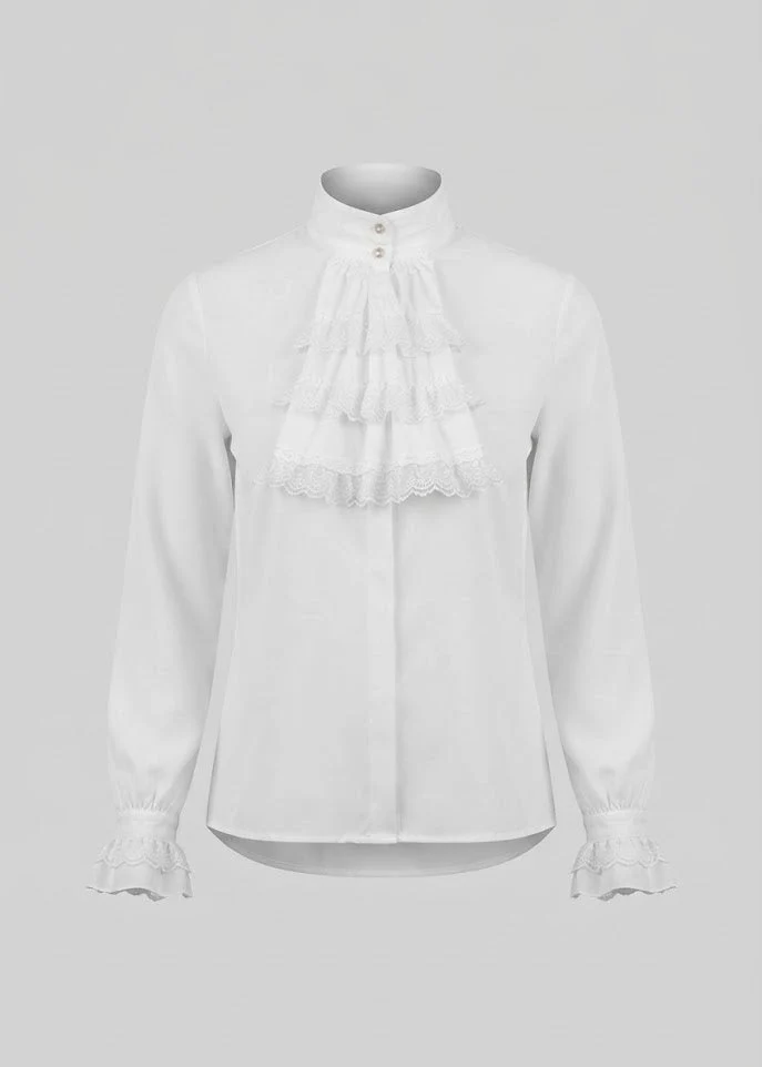 Damen Rüschenshirt mit elegantem Kragen Drune