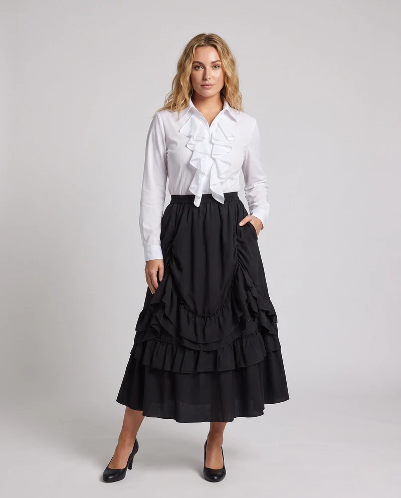 Damen Rüschenshirt mit voluminösem Maxikleid Drune