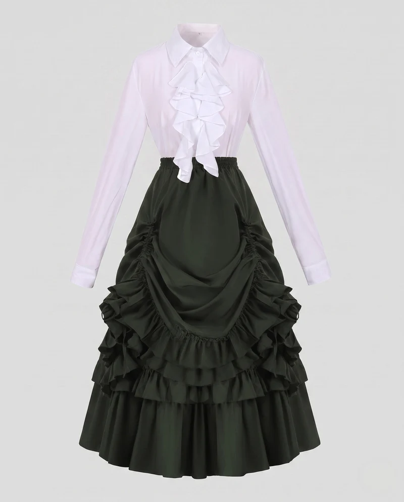 Damen Rüschenshirt mit voluminösem Maxikleid Drune