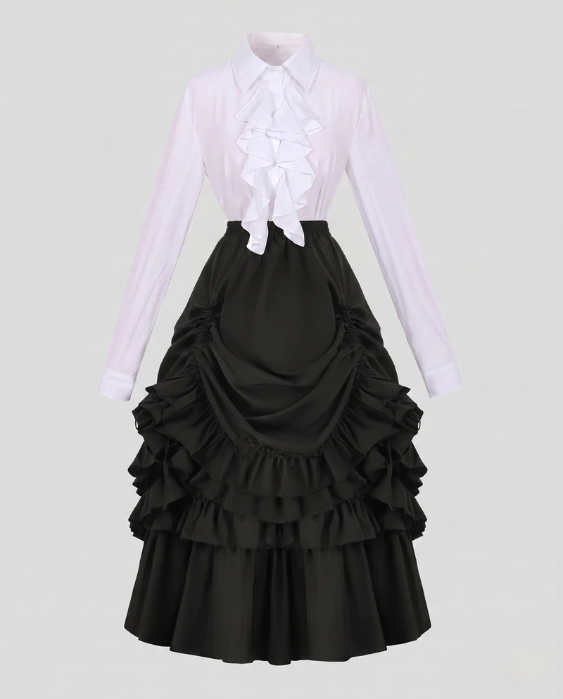 Damen Rüschenshirt mit voluminösem Maxikleid Drune