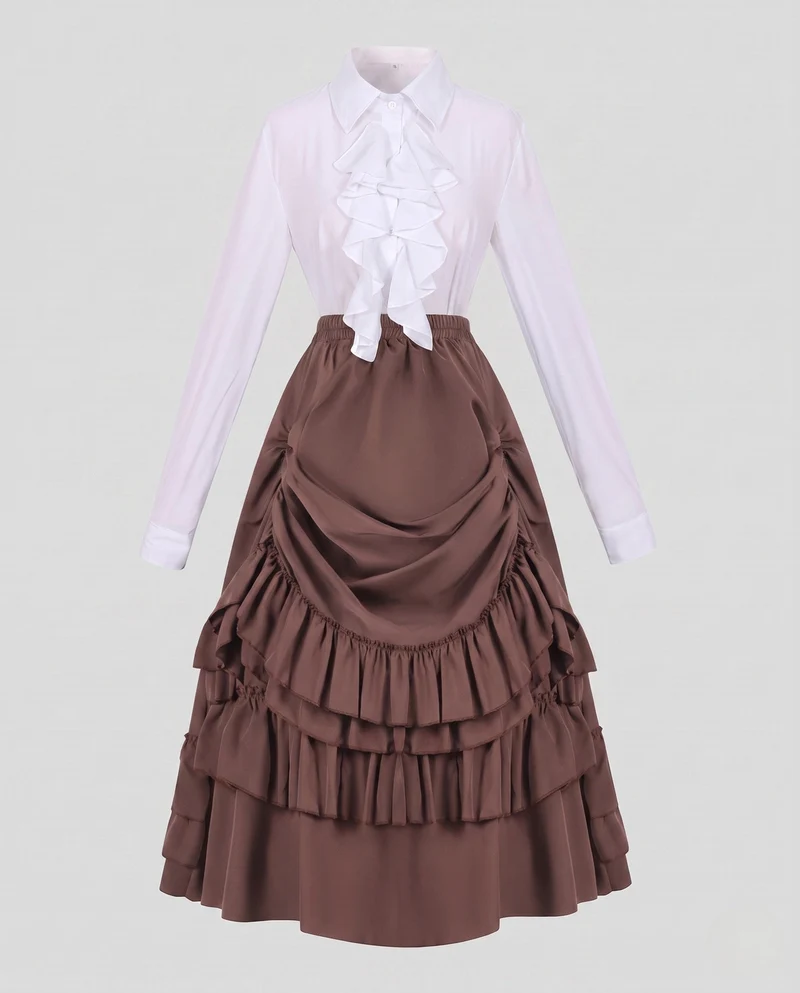 Damen Rüschenshirt mit voluminösem Maxikleid Drune