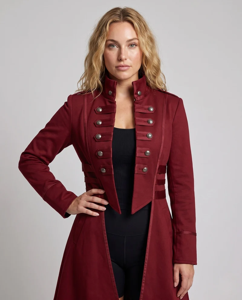 Damen gepolsterter Mantel mit asymmetrischem Saum und dekorativem Knopfleisten Drune