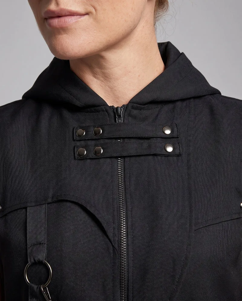 Damen stilvolle Kapuze Umhang mit asymmetrischem Saum und dekorativen Details Drune