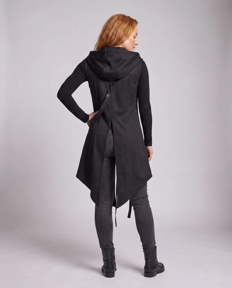 Damen stilvolle Kapuze Umhang mit asymmetrischem Saum und dekorativen Details Drune