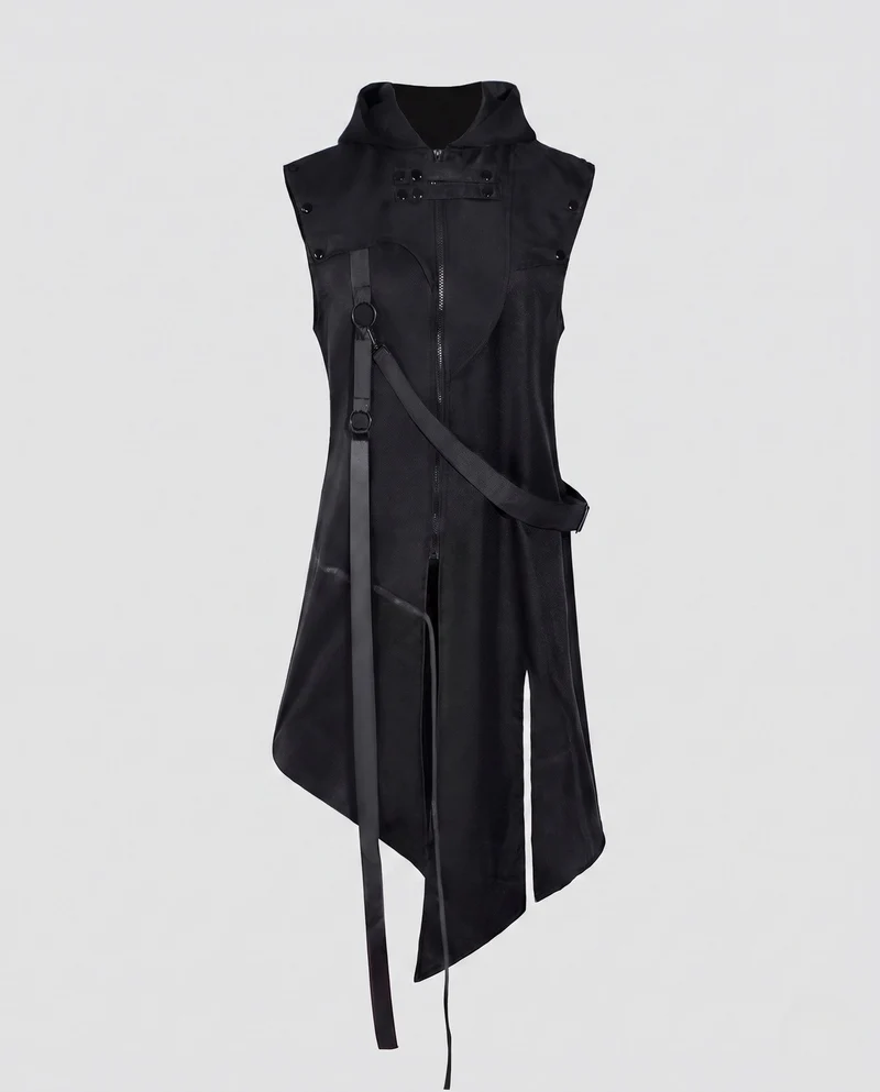 Damen stilvolle Kapuze Umhang mit asymmetrischem Saum und dekorativen Details Drune