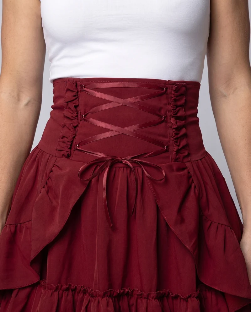 Frauen süßes Rüschendress mit Schürzen-Design und Schnürdetails Drune