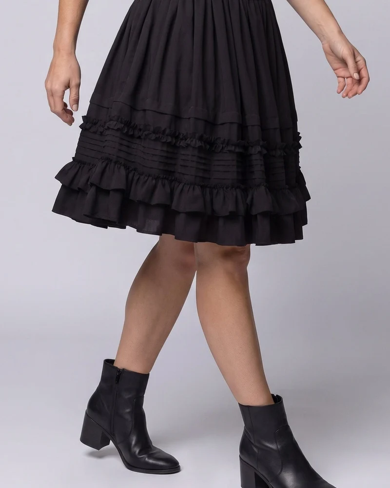 Damen A-Linien-Rock mit voluminösen Rüschen und elastischem Bund Drune
