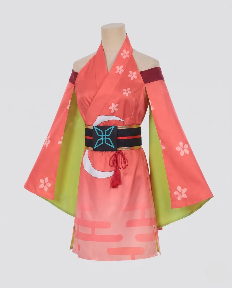 Damen traditionelle Kimono-Kleid mit blühenden Akzenten und fließenden Ärmeln Drune