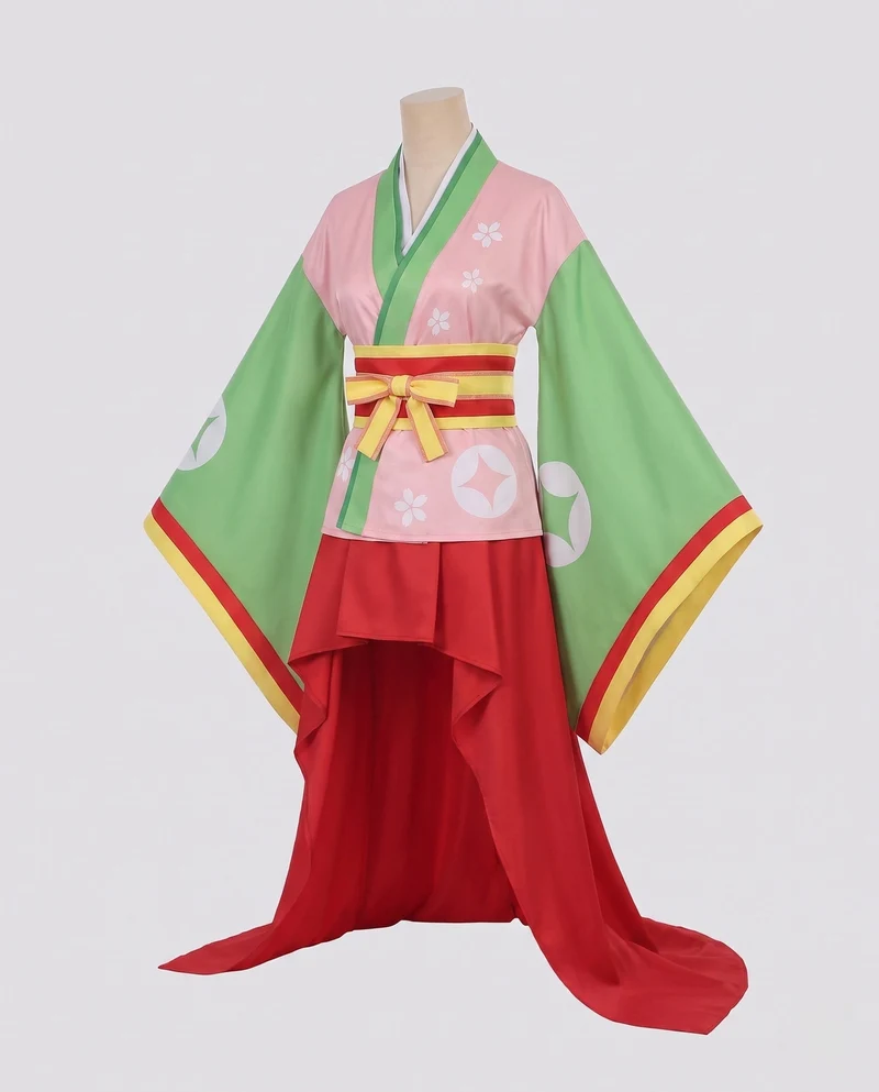 Damen traditionelle Kimono-Kleid mit blühenden Akzenten und fließenden Ärmeln Drune