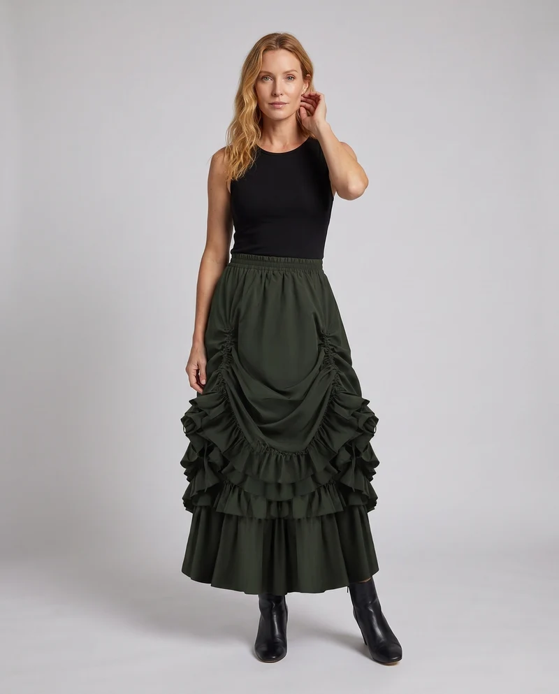 Frauen voluminöser Rüschenskirt mit elastischem Taillenbund und schwingendem Design Drune
