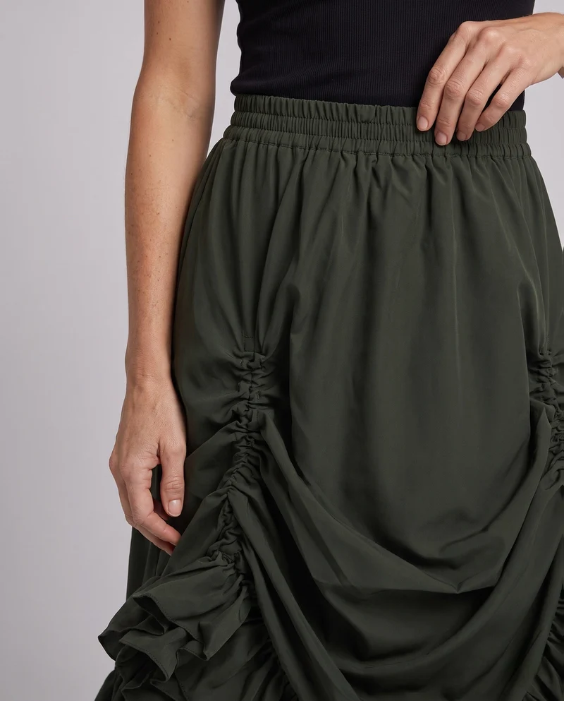 Frauen voluminöser Rüschenskirt mit elastischem Taillenbund und schwingendem Design Drune