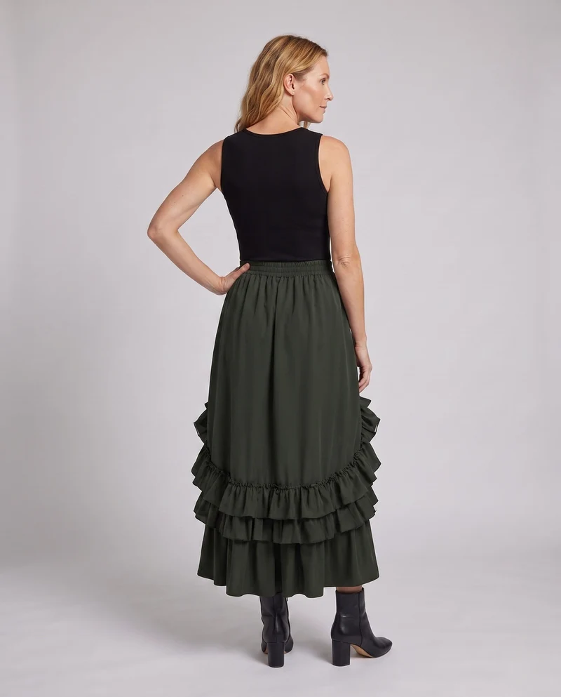 Frauen voluminöser Rüschenskirt mit elastischem Taillenbund und schwingendem Design Drune