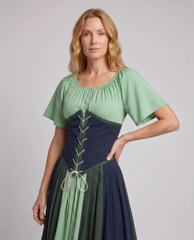 Damen Wickelkleid mit kompliziertem Schnürdesign und fließendem Rock Drune