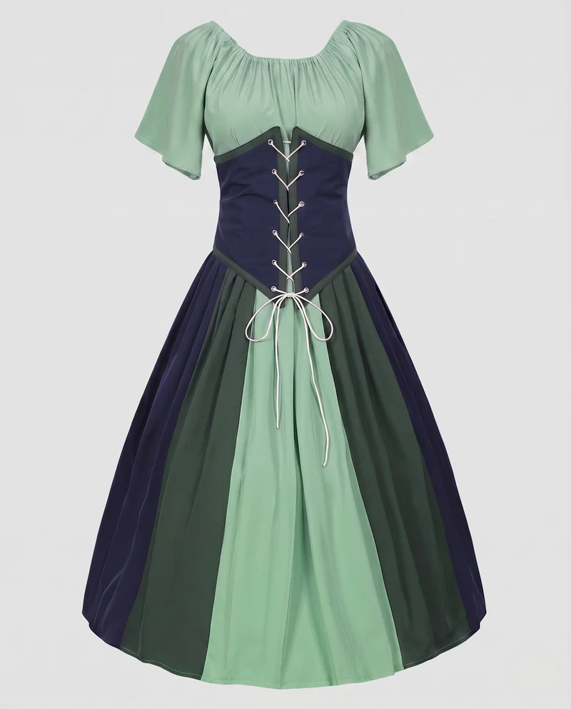 Damen Wickelkleid mit kompliziertem Schnürdesign und fließendem Rock Drune