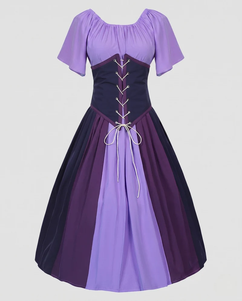 Damen Wickelkleid mit kompliziertem Schnürdesign und fließendem Rock Drune